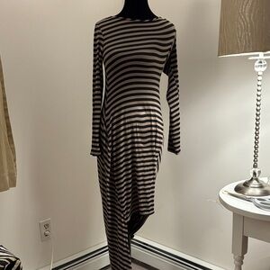Bar III Black and Cream Striped Long Sleeve Dress